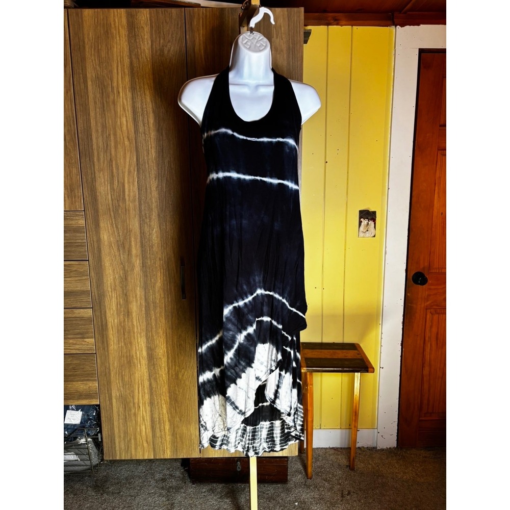 304. Wishlist Black White Tie Dye High Low Maxi Dress Womens Boho Summer - Picture 2 of 5